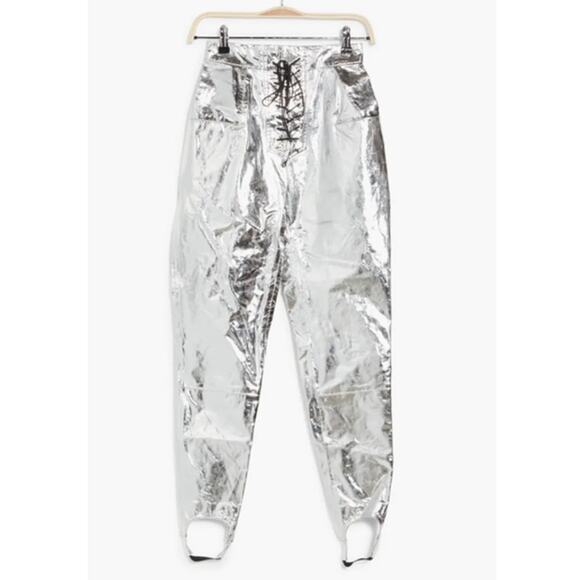 Ben Taverniti Unravel Project Lace Up Leather Skinny Stirrup Pants in Silver - Picture 3 of 14